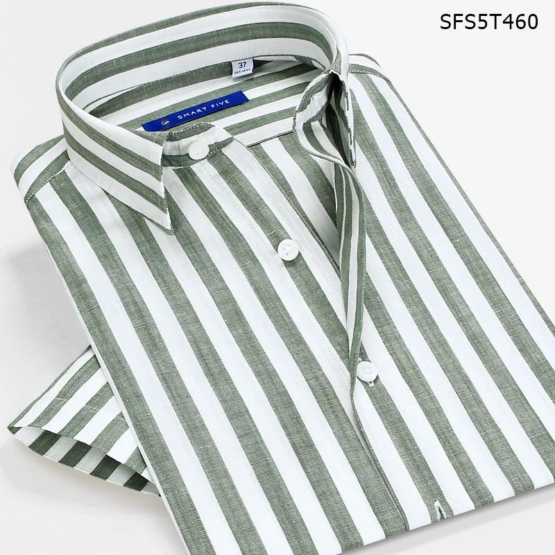 Smart Five 100% Cotton Men Shirt Striped 2022 Short Sleeve Slim Fit Dress Male Shirts Brand Imported Clothing Camisa Masculina