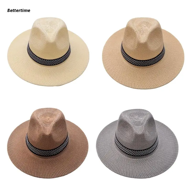 

B36D Mesh Covered Hat Sunhat Men Women Straw Hat w/ Windproof Rope for Spring Camping