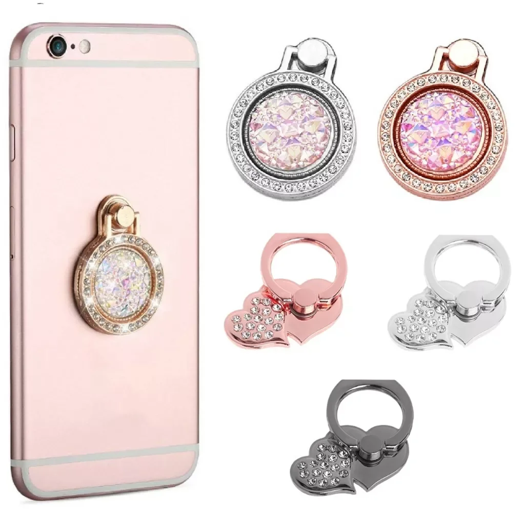 

Rotatable Mobile Phone Holder Women Girls Fashion Love Heart Rhinestone Finger Ring Buckle Phone Bracket Support Desktop Stand