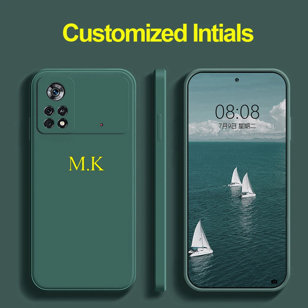 

Poco X4 M4 Pro 4G 5G Customized Initials Name Case Liquid Silicone Soft Personalised Letters Cover For Xiaomi Poco X3 X5 F5 Pro
