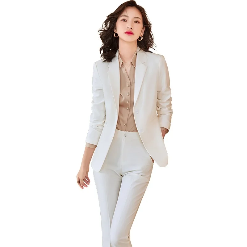 

Apricot White Green Office Ladies Work Wear Pant Suit Women Female Single Breasted Jacket Blazer and Trouser Formal 2 Piece Set