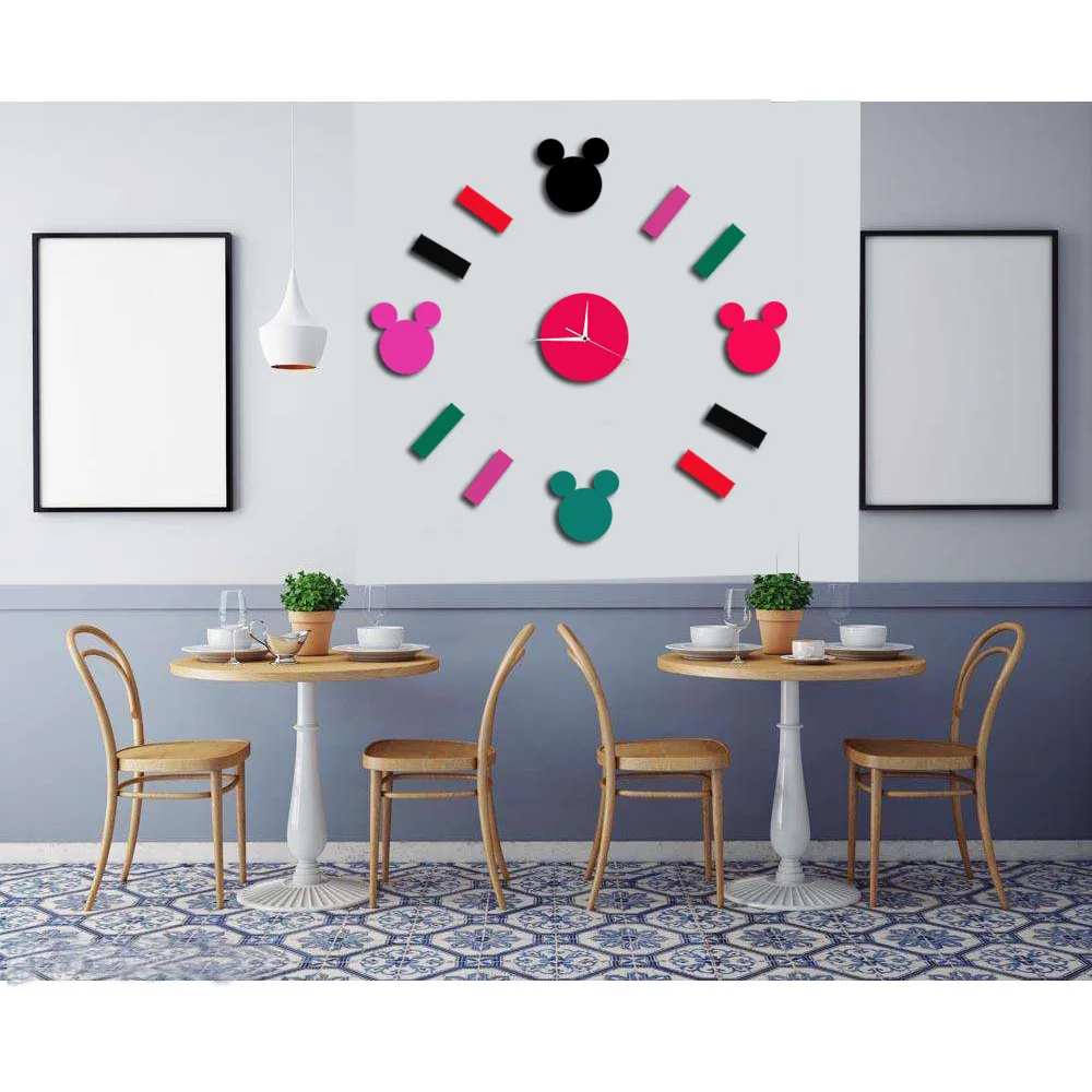 

Simple and creative Mickey cartoon acrylic 3D mirror wall stickers home personality style background decoration wall clock