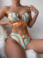 2022 new two pieces swimsuit women mid waist swimwear sexy lace up micro bikini set paisley print biquini beachwear bathing suit