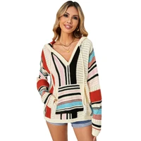 cydnee fashion contrast color striped pullover women loose upper fall winter clothes v neck sweater sweaters for women