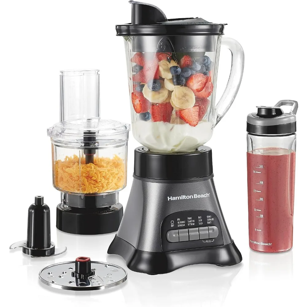 

2023 New Hamilton Beach Blender for Shakes and Smoothies & Food Processor Combo,With 40oz Glass Jar,Portable Blend-In Travel Cup