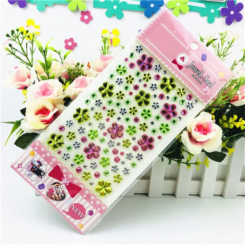 

Glitter Flower Crystal Gems Jewel Diamond Self Adhesive Sticker Rhinestone Strip Scrapbooking DIY Decal Color Sent Randomly