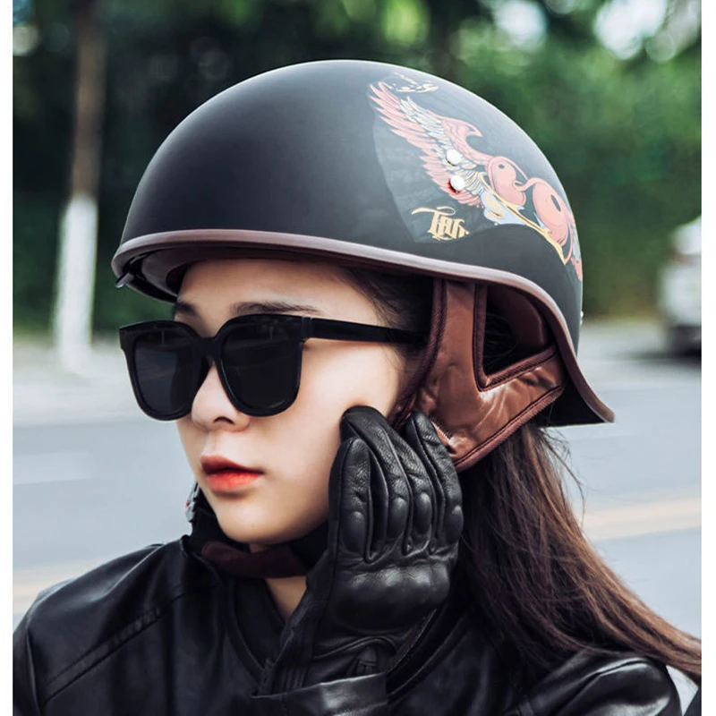 Motorcycle Helmet Men Summer Harley Half-helmets Vintage Electric Scooter Light Weight Curved Tail Mainland China  Motocross enlarge