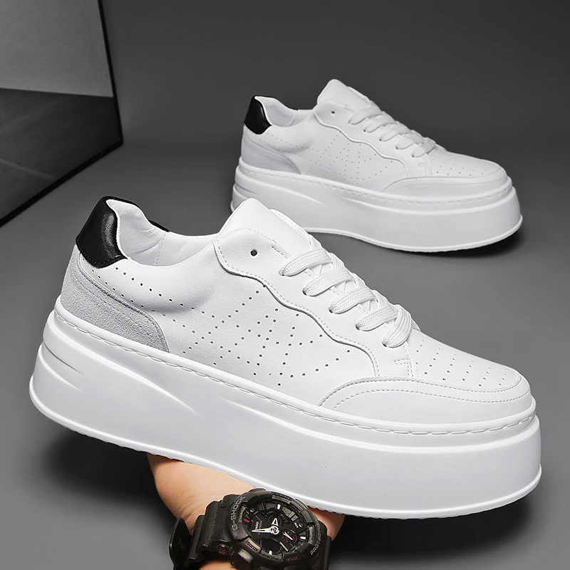 

Кроссовки мужские легкие из ПУ кожи, повседневная спортивная обувь, дышащие, плоская подошва, белые