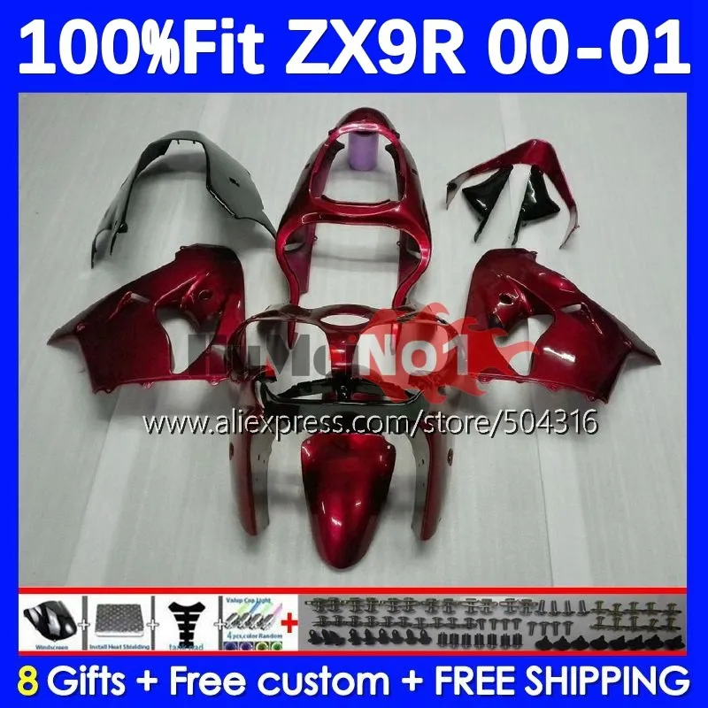 

Injection Body For KAWASAKI NINJA ZX900 ZX 9R 900 CC 9 R 84MC.53 ZX9 R 900CC ZX-9R ZX9R 00 01 2000 2001 OEM Fairing dark red blk