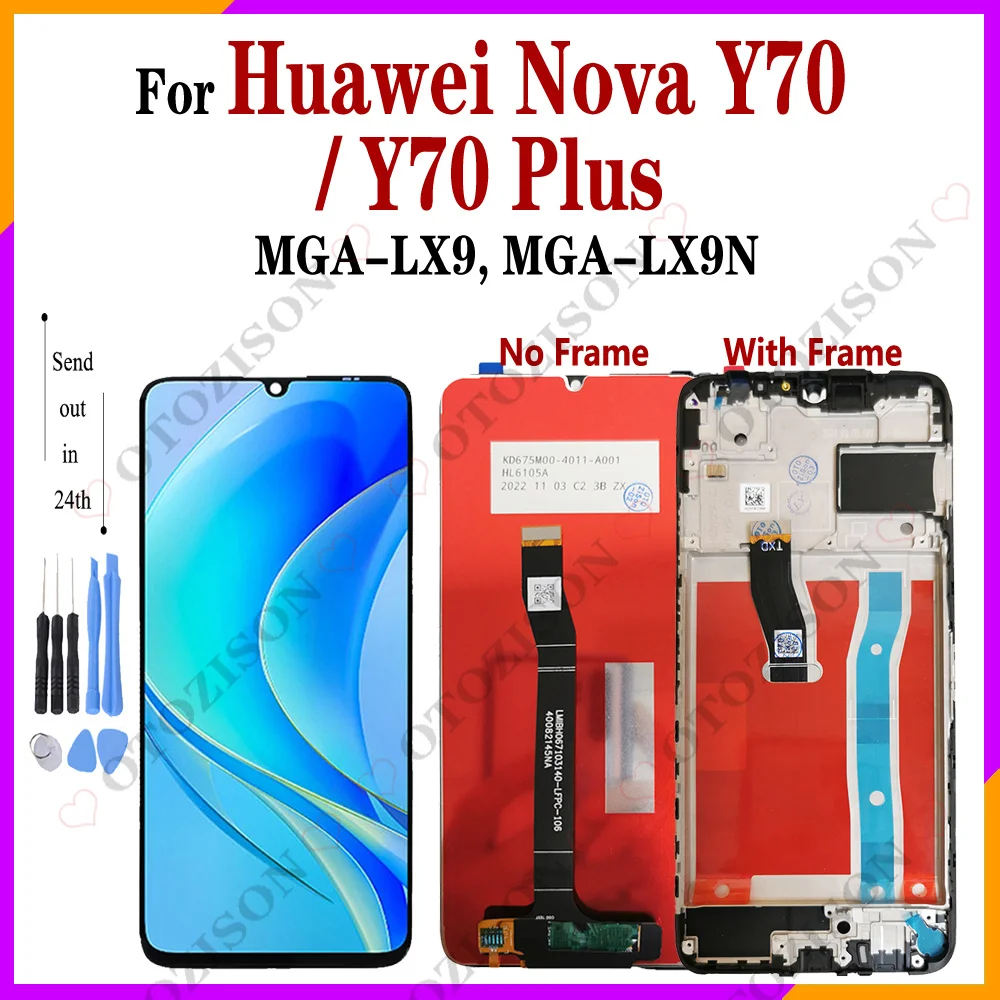 ЖК-дисплей 6,75 дюйма с рамкой для Huawei Nova Y70 Plus, экран дисплея MGA-LX9, сенсорная панель, датчик, дигитайзер в сборе, замена