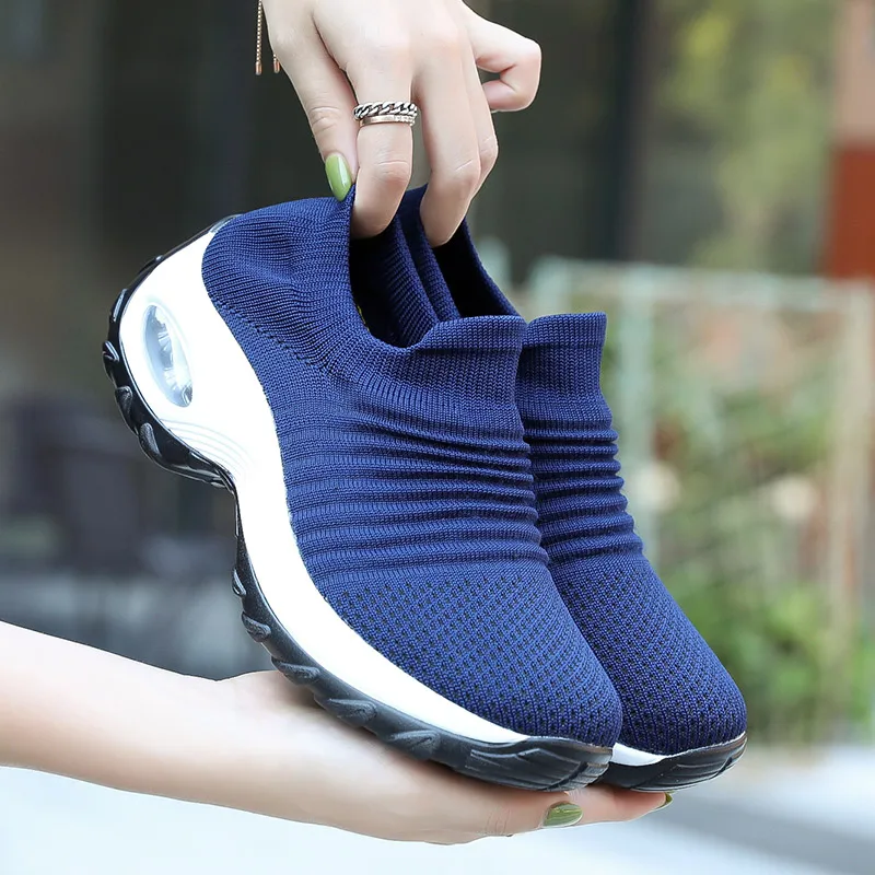 Casual Women's Walking Sneakers Comfortable Soft Knitting Socks Shoes Air Cushion Increasing Height