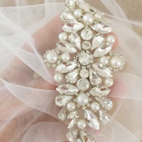 rhinestone pearl appliques iron on crystal beading lace motif wedding shoes dress belt bridal veil cape cover up 15x20