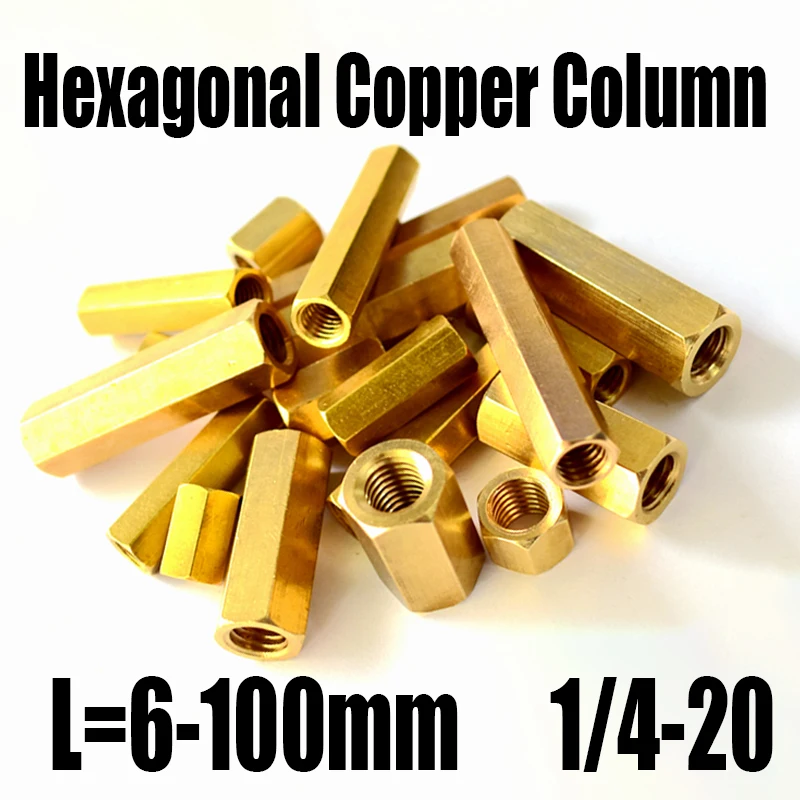 

1PC 1/4-20 Double Pass Hexagonal Copper Column Brass Hex Male Female Standoff Pillar Stud Hex Hollow Nut Screw Column 6-100mm