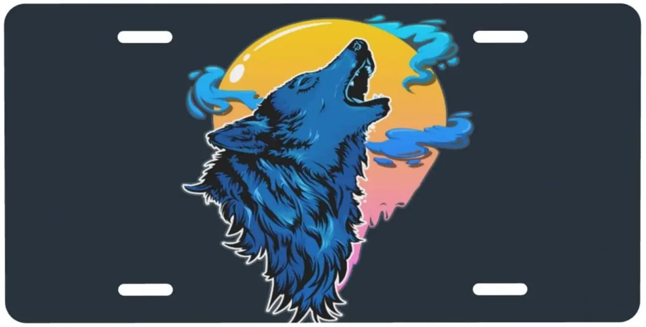 

Car Front License Plate Wolf Blue License Plate Decorative Vanity Tag Metal Car Plate Novelty Aluminum Home Decoration