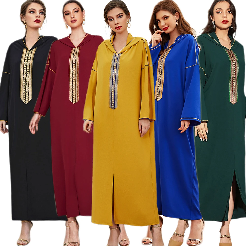 

Hooded Eid Ramadan Abayas Muslim Women Longue Maxi Dress Turkey Arab Djellaba Kaftan Islam Dubai Party Morocco Jalabiya Caftan