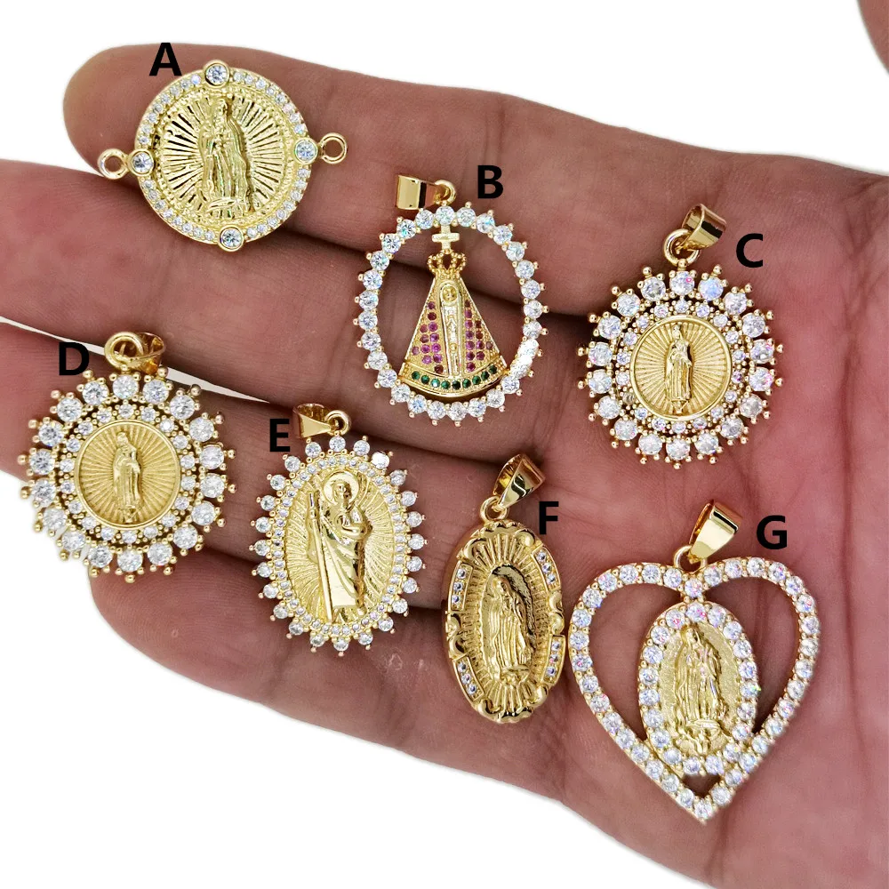 

Fashion Gold Plated Round Heart God Of Death/Jesus/Amulet Pendant Luxury Zircon Jewelry Making Necklace Bracelet Accessories