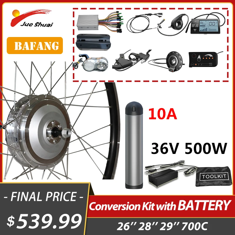 

Bafang 36V Electric Bike 500W Ebike Conversion Kit with Battery 10AH E Bike Front Drive Motor Wheel 26inch 28inch 29inch 700C