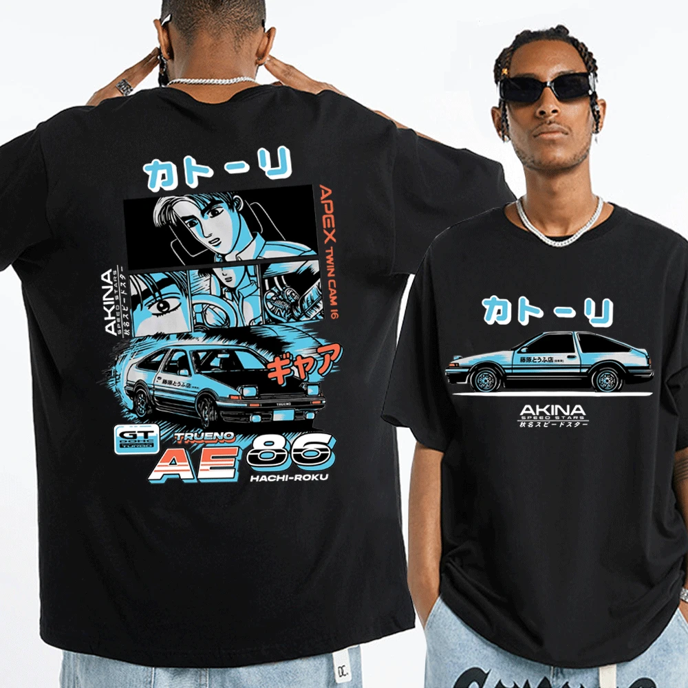 

Japanese Anime Fujiwara Takumi Drift AE86 Initial D Print T-shirt Men Women Summer O-Neck Short Sleeves T-shirts Streetwear Tops