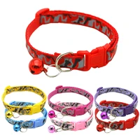 cat collar cartoon print cats puppy collar with bells adjustable reflective nylon safety buckle pets dogs neck cat accessories