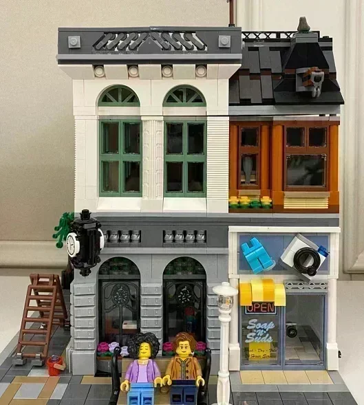 Expert Brick Bank Cafe Corner Model Moc Modular Houses Building Blocks Toys Pet Book Shop Town Hall Downtown Diner