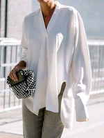 oversized fashion ol long sleeve shirts 2022 womens white irregular blusas spring autumn v neck tops zanzea casual solid blouse