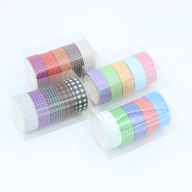 

5Rolls Grid Washi Tape Set Journal Supplies Decorative Adhesive Tape Diary Washitape Scrapbooking Kawaii Stationery Masking Tape