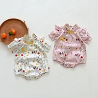 summer baby childrens short sleeved one piece dress buckle triangle romper female baby bag fart romper