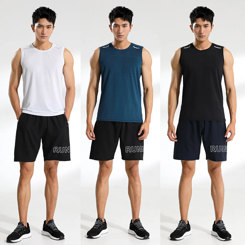 2022 Summer Men's Vest Breathable Sweat Sleeveless Shirts Sports Vest Quick Dry Fitness Tank Top Polyester Bodybuilding Shirts