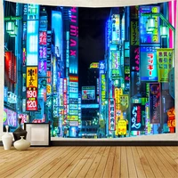 tokyo seoul night city view tapestry neon street scene photo prosperity wall cloth tapestries for home bedroom decor wall carpet
