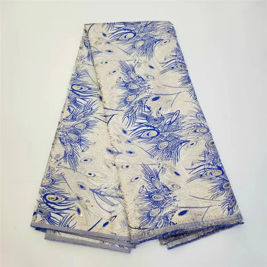 

Blue African Brocade Fabric Jacquard Damask Material Nigerian Gilding Lace Cloth Brocard Tissu 5Yard Africaine En Dentelle WB27