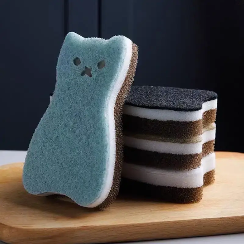 

2 шт., 3-слойная губка в форме кошки для мытья посуды