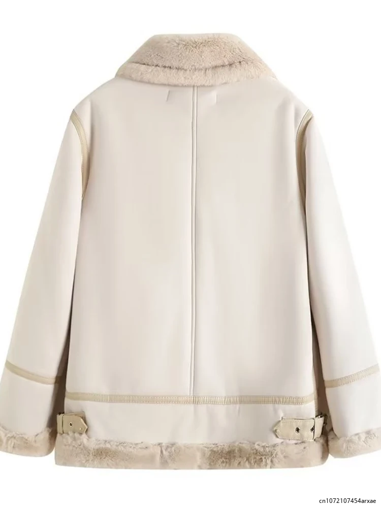 Куртка женская из искусственной замши модная уличная одежда с мехом свободная