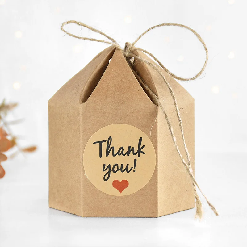 

10pcs Kraft Paper Box With Thank You Label Sticker Handmade Candy Gift Boxes Wedding Birthday Party Decor Baby Shower Supplies