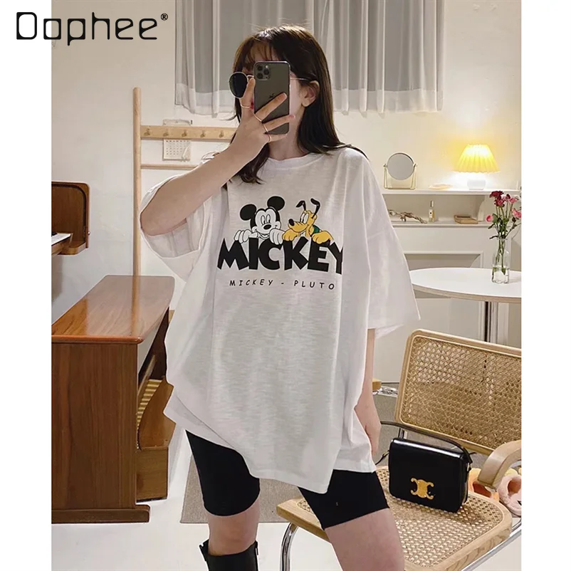 

Cute Cartoon Printed Oversize Cotton Black Short-Sleeved T-shirt Women's Spring/Summer New Trendy All-Match Loose Jumper Tshirt