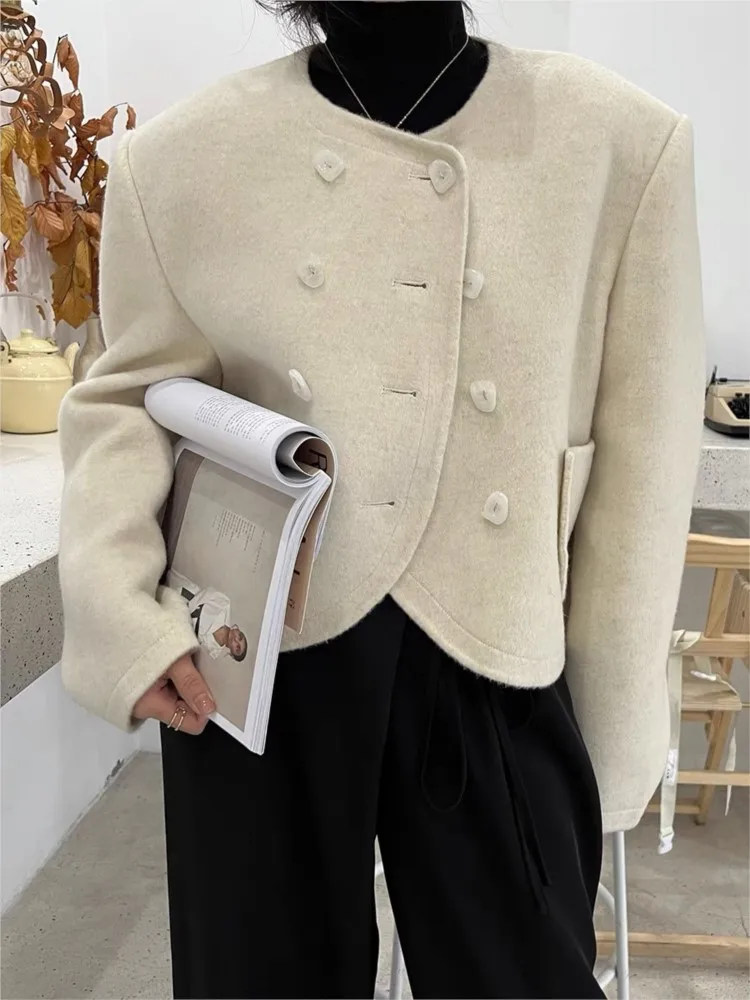 

Высококачественное шерстяное кашемировое мягкое пальто, женская корейская мода, полушерстяный короткий Блейзер, стильная куртка, легкое п...