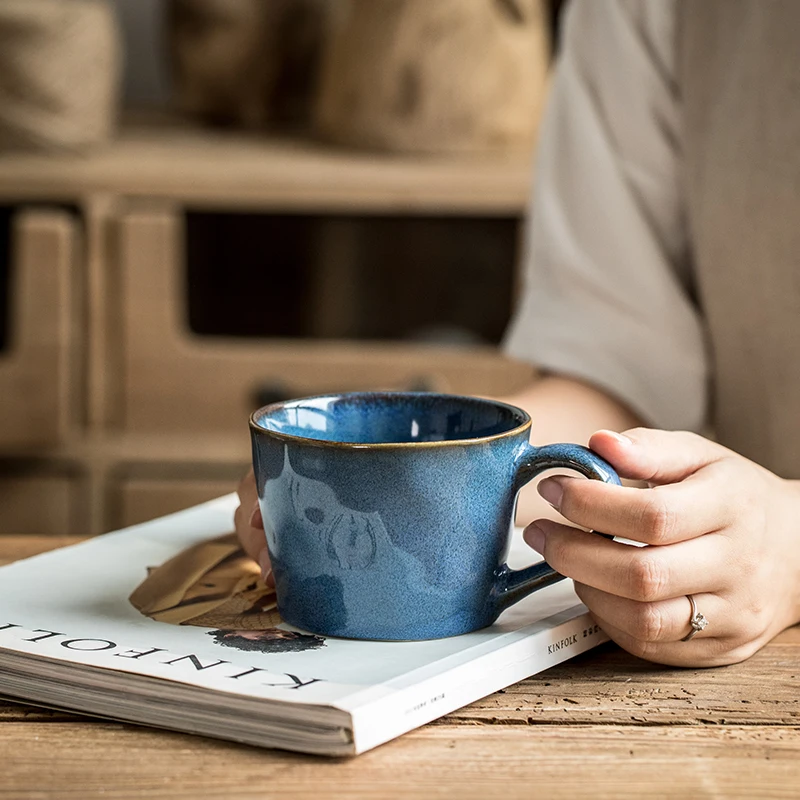 

Retro Style Water Pattern Coffee Cup Good-looking Blue Glaze Kiln Cup Household Ceramic Water Cup Mug
