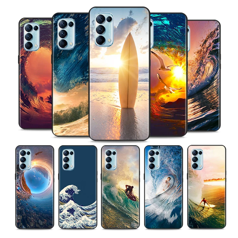 Surfing Sea wave For OPPO Reno6 5 4 Z F 4G 5G Find X2 X3 Neo Lite Pro Plus Soft TPU Silicone Phone Case Coque