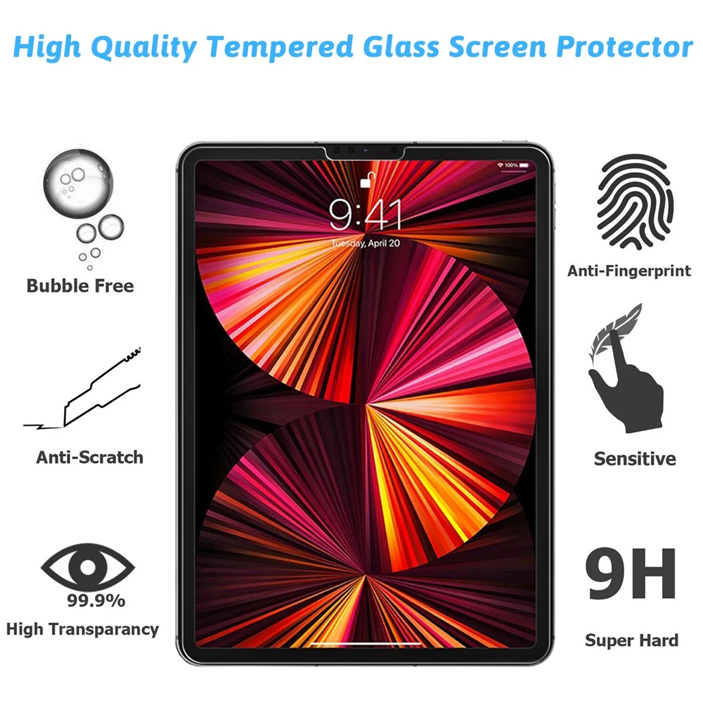 

9H Tempered Glass Screen Protector For iPad Pro 2021 11 Inch A2301 A2459 A2460 Anti Scratch Bubble Free HD Clear Protective Film