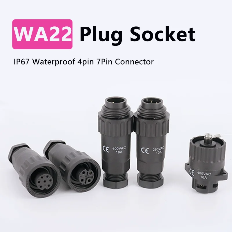Водонепроницаемый WA22 4-контактный 7-контактный кабельный разъем IP67 Мужской