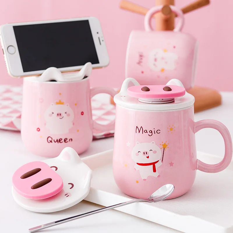 

direct deal pig ceramic cup mobile phone stand cartoon cup girl heart mug water cup cute mug coffee milk ceramics with mug lid