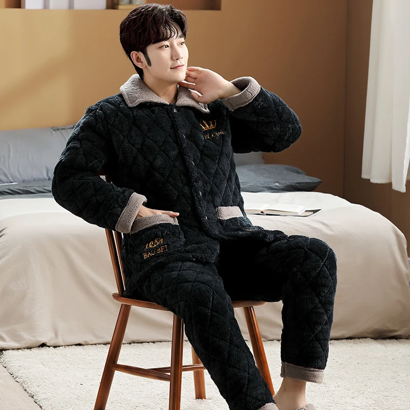 QUHENG Men Warm Men Fleece Fluffy Sleep Lounge Adult Autumn Sleepwear One Piece Pyjamas Male Sleepwear Suit Home Clothing