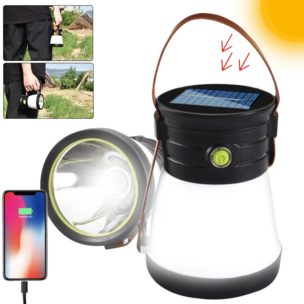 

Camping Lantern USB Rechargeable Camping Solar Light 2 Modes Portable Solar Lights Multifunctional for Hiking Fishing