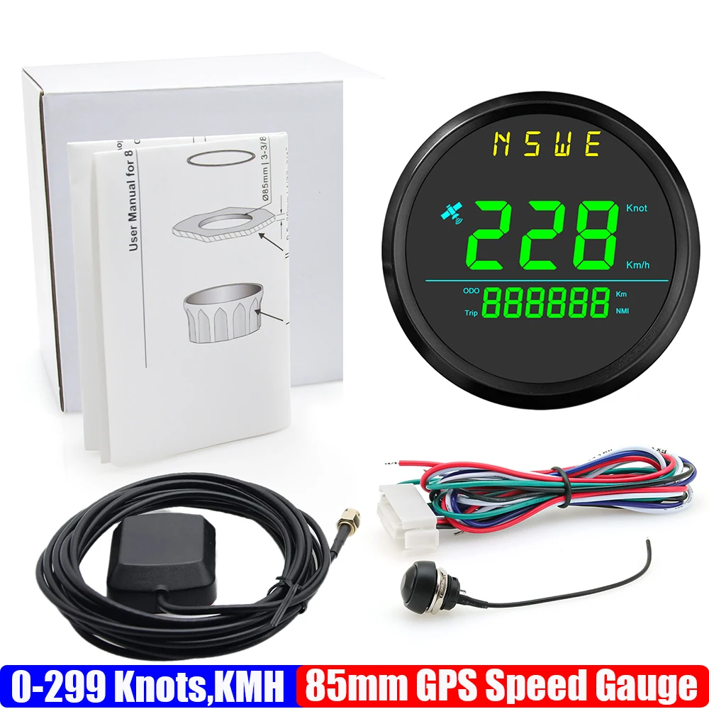 SUS316 85 мм GPS спидометр с антенной одометра цифровой 0-299 кмч, нит измеритель скорости для лодки, морской яхты 12 В 24 В на заказ