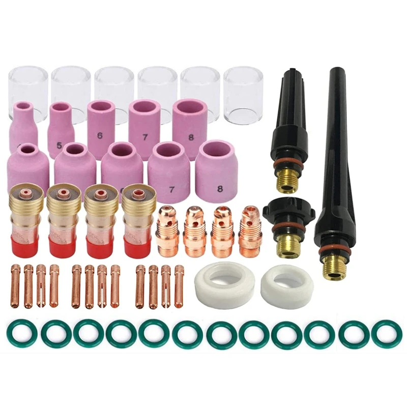 

53Pcs TIG Welding Torch Stubby Gas Lens 10 Pyrex Glass Cup Kit Accessories For DB SR WP-17/18/26 TIG Welding Torch