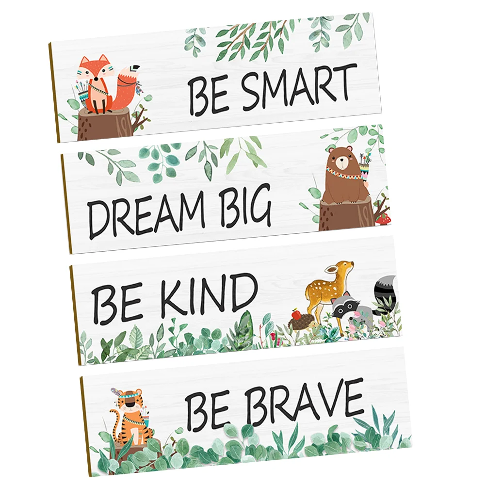 

4pcs Inspirational Rustic Wall Decor Cartoon Pattern Motivational Wall Plaque Office Wood Sign