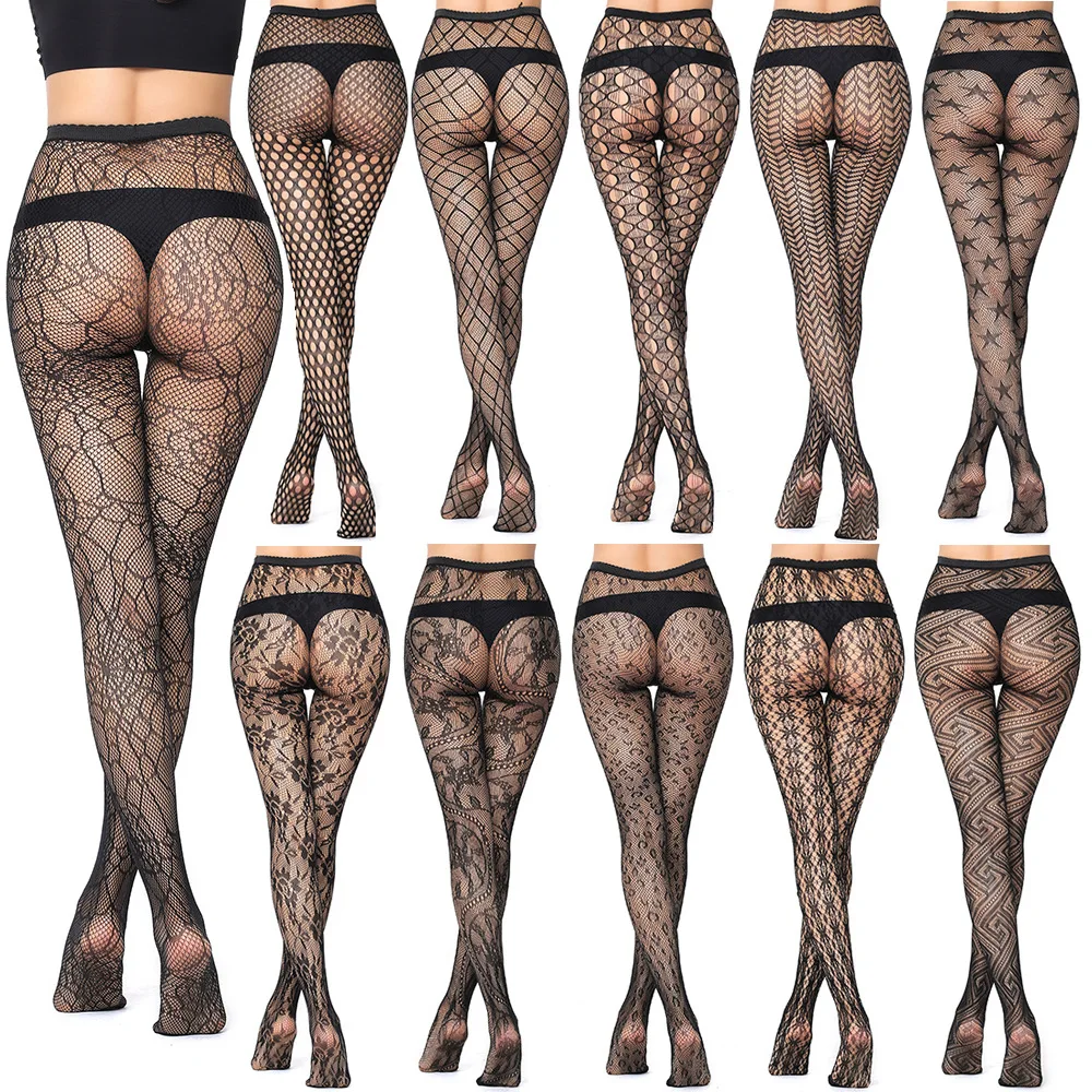 

5 pairs New Arrival Thin Women Pantyhose Sexy Hollow Solid Fishnet Tights Clothes For Women Black Tights Lace Sexy Lingerie