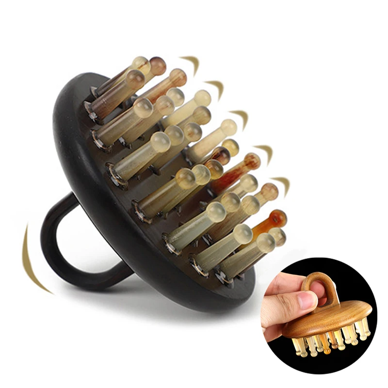 

Natural Horn Massage Comb Head Scalp Massage Tools Meridian Scraping Head Acupuncture Massager Gua Sha Therapy Sandalwood Brush