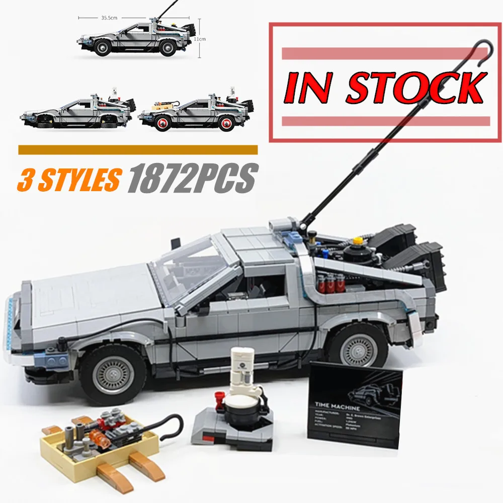 

In Stock 2022 Back To The Future Time Machine Supercar 10300 Model Technical Building Kit Block Bricks Children Toys Kid Gift