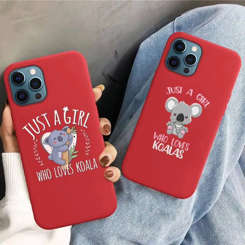 

Cartoon Koala Phone Case for iPhone 11 12 13 Mini Pro Xs Max 8 7 6 6S Plus X XR Solid Candy Color Case