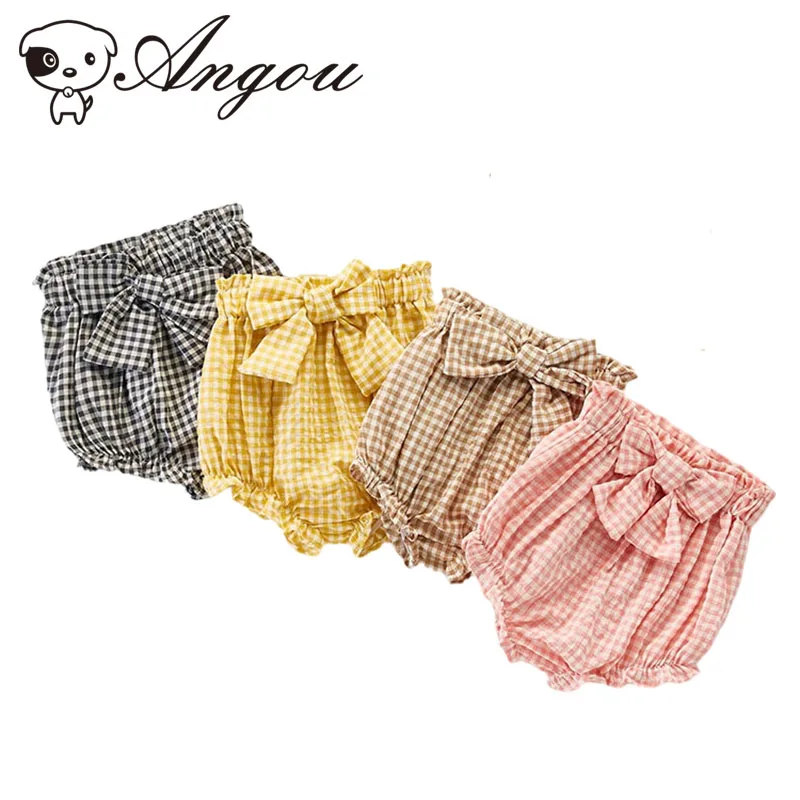 

Angou Infant Baby Girl Pants Short Big Bow Pants Toddler Baby Girl Plaid Pants Summer Cute Pants Cotton Soft Baby Pants Outfit